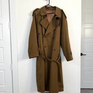 B Teller Vienna Trench Coat Brown 100 Cotton Quilted Liner Belted Mens L XL